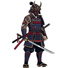 Fototapeta premium Samurai with Katana illustration vector
