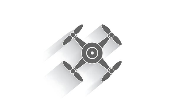 Gray Quadcopter Drone Icon with Long Shadow on Light Background