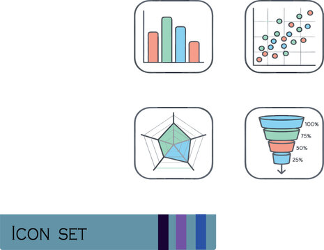 Print Business Dashboard and Infographic Charts Set - Pastel Color Vector Graph Icons Pack for Corporate Data Visualization and Marketing Analytics Presentation