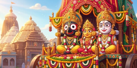 Obraz premium Animated Lord Jagannath Balabhadra and Subhadra Festival Artwork