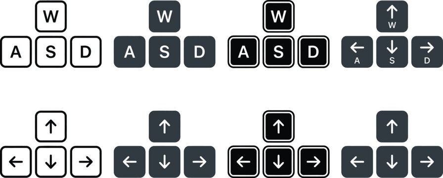 Set of keyboard keys wasd and arrow keys for gaming controls
