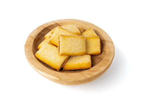 Fig roll bar, square sugar cookies with fruit filling isolated. Taiwanese pineapple cake, brown rectangular strudel biscuits, sweet apple roll pastry on white background