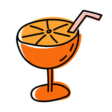 Sugary orange drink with slice garnish and bendy straw