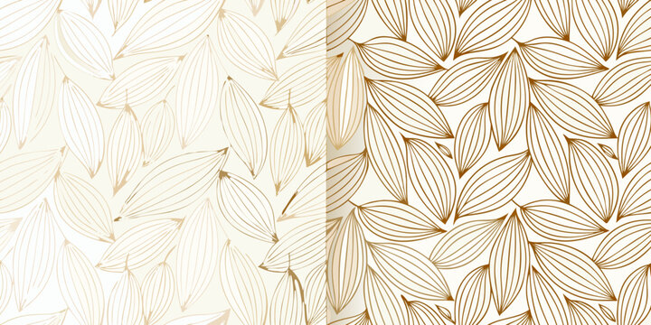 stylized elongated leaf pattern in beige and gold ornament design graphic vector illustration decorative nature botanical modern abstract artistic background texture