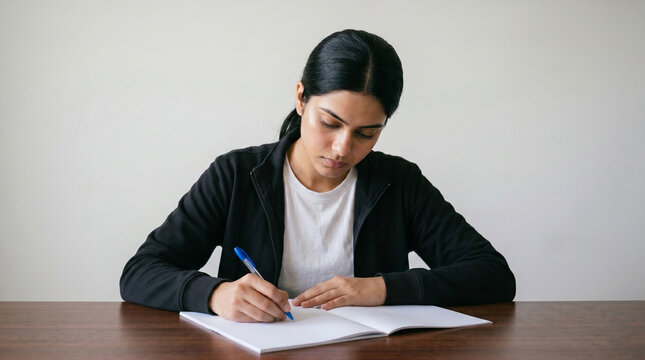Indian woman preparing for competitive examinations and professional career advancement through focused study concept