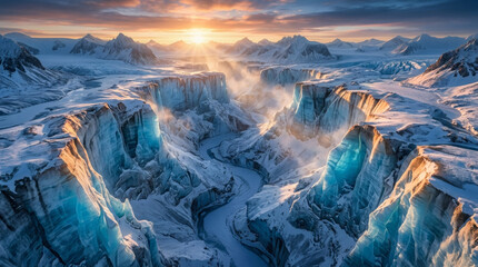 Fototapeta premium Frozen Glacier Kingdom Beneath Sunrise