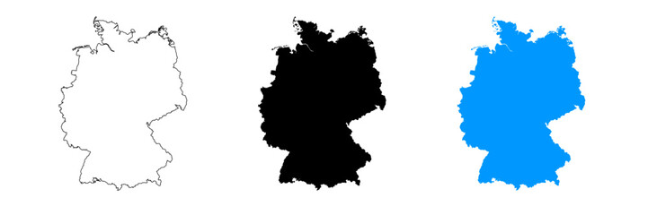 Obraz premium Map of germany in black, blue, and white isolated on white background for geography and travel concepts