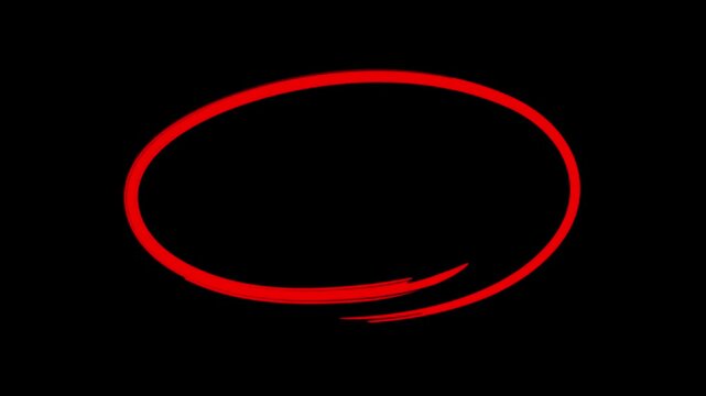 Hand-drawn circle highlights animation 4k video. White and red marker circle, oval scribble frame, handwritten round stroke, annotation circle effect with transparent alpha background