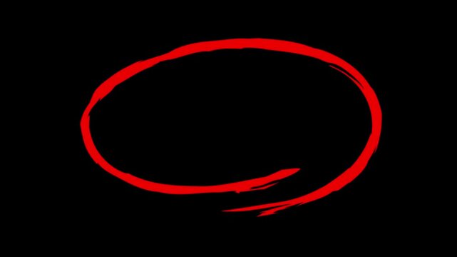Animated red and white hand drawn oval circle highlights pack sketching loop shapes on a black background for text emphasis