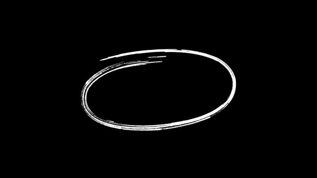 Animated white hand-drawn oval circle drawing on a black background for highlighting text and important information.