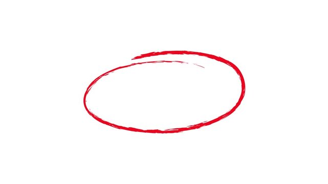 Animated red hand-drawn oval circle graphic drawing video on a white background. For highlighting text and important information. Animation circle brush effect.