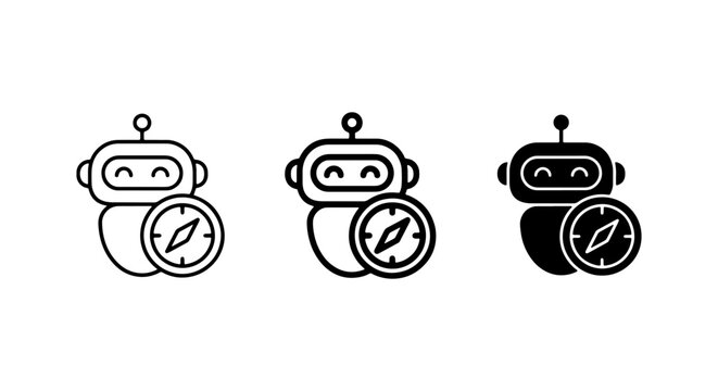 Robot Navigation Icons, AI Bot Compass Symbols, Technology Guidance Vector Set