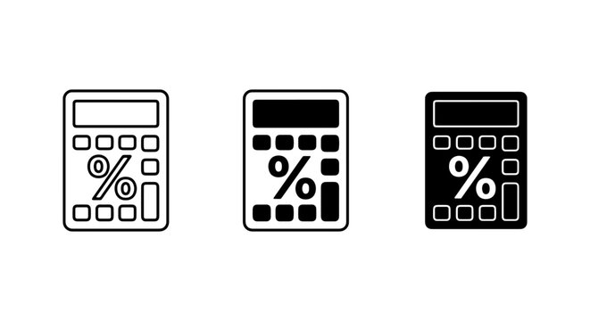 Calculator Icons Set, Financial Math Symbols, Percentage Button, Digital Device Graphics, Business Analytics Tools