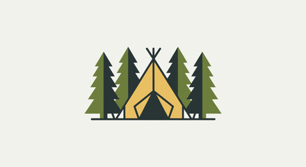 Minimalist Camping Tent and Pine Forest Logo Vector Illustration © Berkah