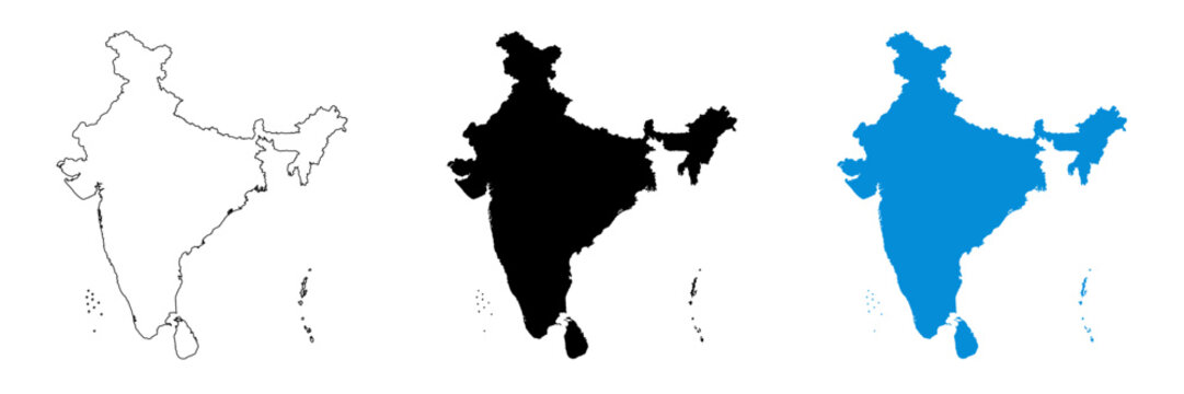 A set of three maps of india in different colors on a white background