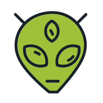 Minimalist green alien head vector icon illustration.