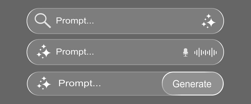 Glassmorphism AI Search Bar UI Elements Set with Prompt Input Fields