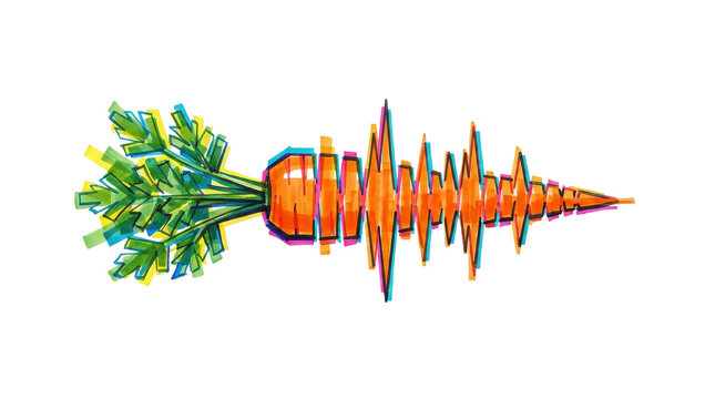 Stylized carrot with vibrant colorful geometric wave pattern on png background.
