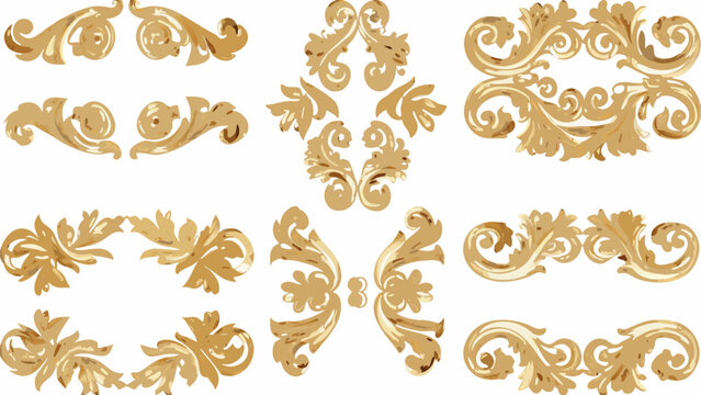 set of ten ornate gold decorative elements on white background design embellishment scrollwork floral vector illustration pattern baroque rococo luxury elegant