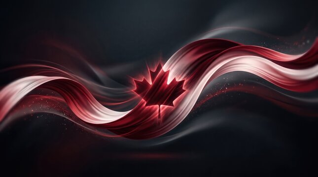 Canada Day Abstract red and white swirling energy waves on dark background illustration