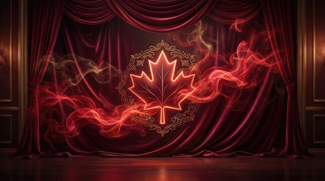 Canada Day Glowing illuminated canadian maple leaf with abstract light effect illustration