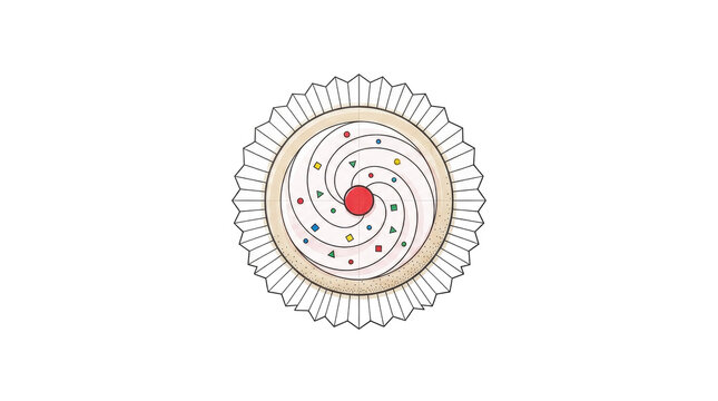 Artistic cupcake illustration on png background with colorful geometric shapes.