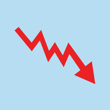 A bright red jagged arrow pointing downwards on blue background