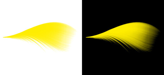 Single yellow curved glowing light trail isolated on dark background dynamic energy flowing motion line shimmering magic element design for digital art graphic assets. © Design Bross