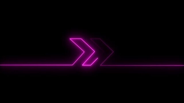 Glowing pink neon arrow signs pointing rightward on black background direction