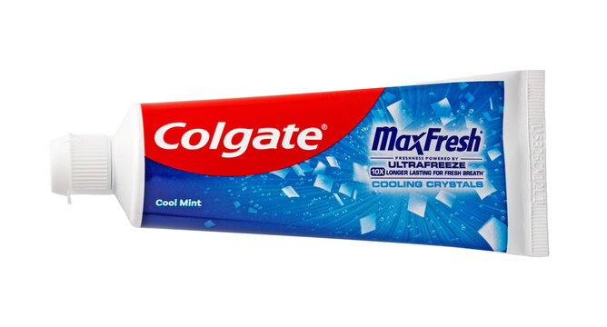 Colgate maxfresh cool mint toothpaste tube on transparent background