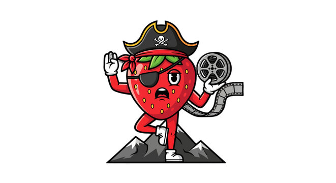 Cartoon Apple Character Dressed as Playful Pirate Figure.