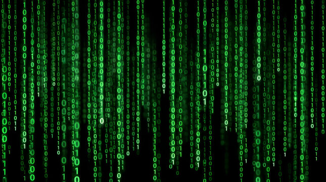 Binary Code Rain Matrix Style Digital Green Backdrop