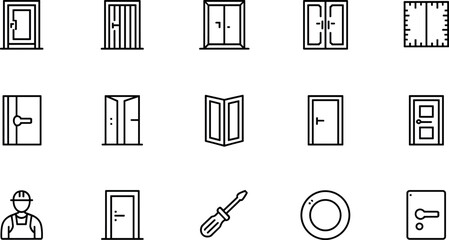 Obraz premium Door and Entrance Icon Set in Line Style Editable Stroke Collection for Construction Security Home Interior Architecture Access and Repair Services Design