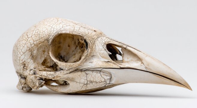 Detailed Bird Skull Side View Isolated on White Background.