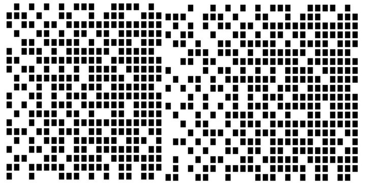 Pixel disintegration background. Decay effect. Scattered black dots pattern. Disintegration concept. A collection of pixel mosaic textures with simple square particles. Vector illustration