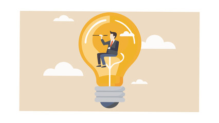 businessperson inside light bulb vector illustration cartoon idea innovation thinking creativity concept mind imagination solution problem solve brainstorm inspiration workplace professional © Sarathi