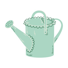 Cute green watering can vector. Garden tool botanical element © Viktoriia Blazhuk