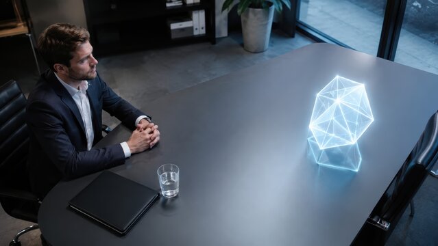 Overhead AI Interview Scene With Candidate