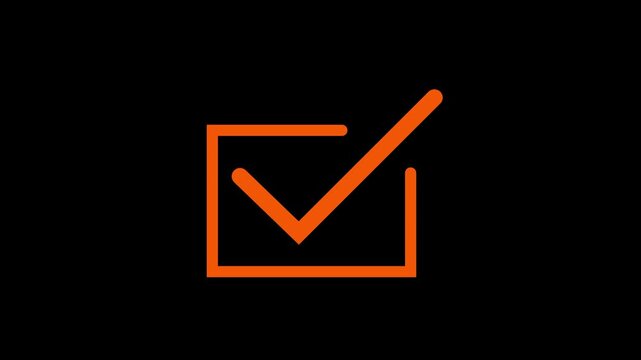 Orange glowing checkmark within square animated graphic check box tick icon