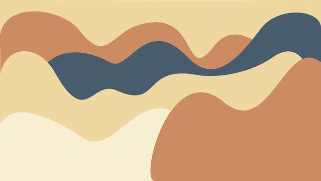 Abstract earth tone background with wavy layered organic shapes in retro style