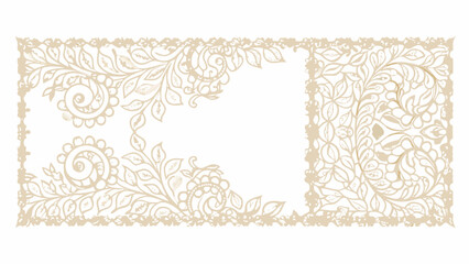 rectangular border made of intricate botanical lace design on white background frame ornate floral decorative lacework embroidery scrollwork vines leaves flowers © Chapala