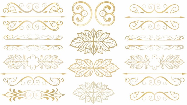 a set of horizontal decorative elements gold vector on white background ornamental design scrollwork leaf motif divider frame border swirl curlicue