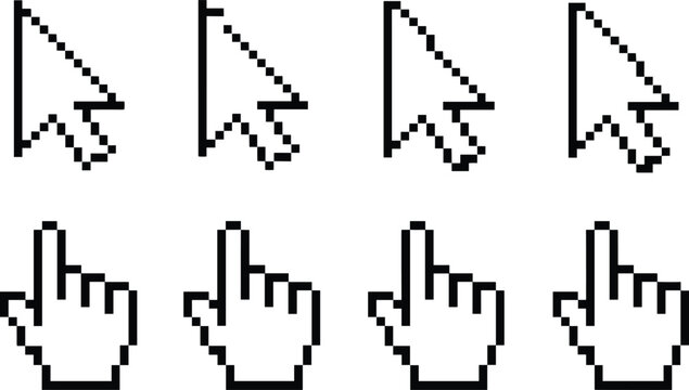 Pixel art cursor and hand icons