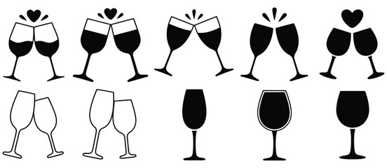 clinking champagne and wine glass silhouettes for celebration and toast, elegant festive drink symbols. professional modern clean vector illustration eps 10 for events and parties. © MD FARIDUL