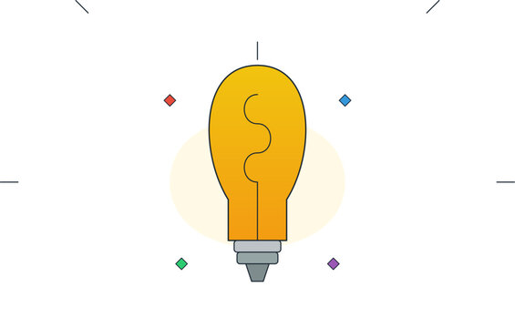Creative lightbulb illustration with puzzle piece center representing problem solving logic and bright new thinking.