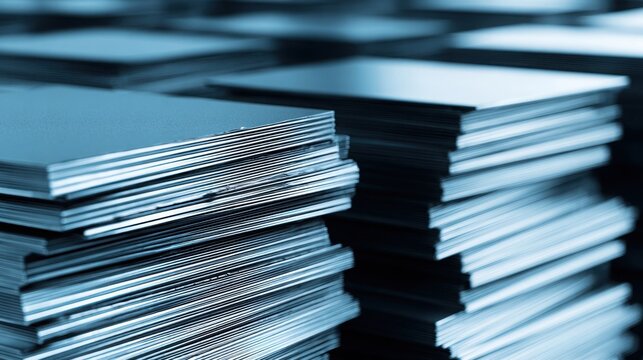 Stacks of Precisely Cut Metal Sheets Ready for Industrial Manufacturing Processes