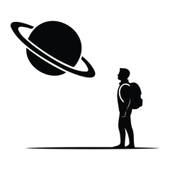 Young explorer gazing at planet saturn vector illustration representing curiosity and space. © MDRABIUL