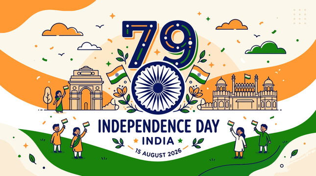 Colorful illustration celebrating India's 79th Independence Day (1)
