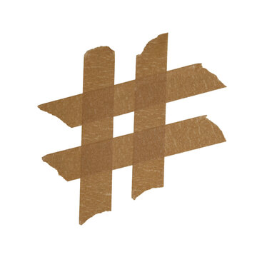 scrapbook scrapbooking collage  # social media icon - hashtag made of brown craft paper tape, adhesive tape, paper tape, isolated on transparent or white background png