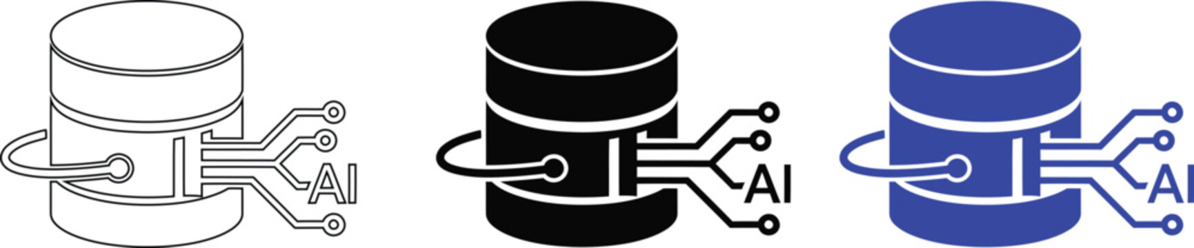 AI Database Integration Logo Set with Circuit Connection Design, Artificial Intelligence Data Transfer Icons, Modern Technology Vector Collection